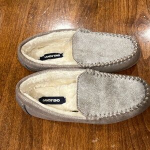 Lands End moccasin slippers. Size 7. Pewter suede.